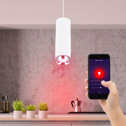 Pendellampe Hängeleuchte Wohnzimmerlampe dimmbar Gips Chrom Smart LED H 181 cm