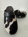 original Schweden Clogs Kuhfell Schwarz/weiss Holz