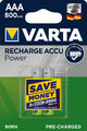 2 x Varta Recharge Accu Power 56703 800mAh AAA Micro HR03 1,2V Akku im Blister