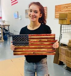 Blau &orange Stilvolles Designer We The People Flagge Betsy Ross Solid aus Holz