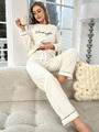 Damen Schlafanzug Winter Pyjama Fleece Kuschelig Flauschig Warm Weich Frauen Set