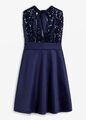 Neu Damen Partykleid m Pailletten im Oberteil und Satin-Rock Gr 44/46 Dunkelblau