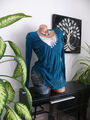 ♥ Rest! Sale! Long Shirt Bluse Tunika 2in1 Crash Spitze türkis 36 38 40 gr NEU ♥