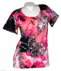 Corley  Damen  T Shirt  Gr 38 40 42 M  rosa  braun  bunt gemustert  Basic  neu