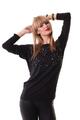 Damen Pullover Shirt Top Bluse mit Glitzersteinen, S/M