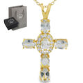 Echter Aquamarin 925 Silber Gold Kreuz Kette Anhänger Geschenk für Frauen Damen