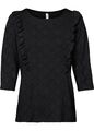 Neu Jaquard-Shirt m Spitze Gr. 36/38 Schwarz Damenshirt mit 3/4-Arm Bluse Tunika