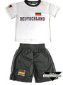 Kinder Fussball Fan Set  Deutschland Trikot Shorts 74-158 WM EM Weiß Schwarz