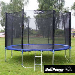 BullPower Gartentrampolin Kinder Trampolin Set 305 366 cm Netz Leiter OutdoorBullPower® Top Qualität ✅  Pfosten mehrfach fixiert ✅