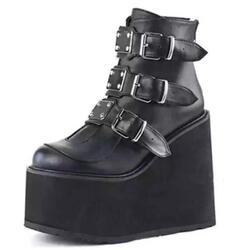 Stiefel Plateau Schuhe Stiefeletten mit Keilabsatz Winter Gothic Punk