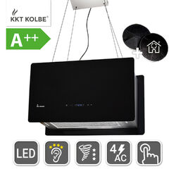 KKT KOLBE Dunstabzugshaube Inselhaube 60cm Edelstahl schwarzes Glas Touch4 Leistungsstufen, LED-Anzeige 