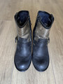 Replay Stiefelette Boots Leder Schnalle Metall Gold Schwarz 36