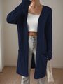 Damen Langarm Strickjacke Lang Leicht Cardigan Casual Strickmantel mit Taschen