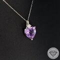 Wert 370 € Brillant Amethyst Herz Anhänger mit Kette in 900 Platin