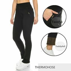 Damen Winter Thermo-Hose High-Waist Stretch warm gefüttert Fell 38 40 42 44 46