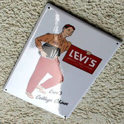 LEVI'S = Altes Emailschild San Francisco um 1985 MAKELLOS College Chinos ~ JEANS