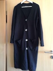 Damen Strickcardigan Schwarz Gr.S mit Taschen und Knopfleiste Bonprix