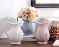 Pastel Krug  Keramik Kanne Karaffe Blumenvase Vase Milchkrug rosa weiß grau