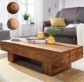 FineBuy Couchtisch Massivholz 120cm breit Wohnzimmertisch Landhaus Beistelltisch