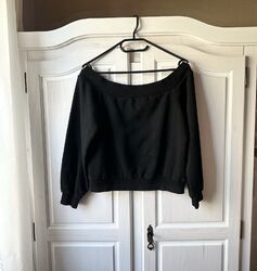 Carmen Schulterfrei H&M offshoulder Pullover Sweatshirt Schwarz Ballonärmel