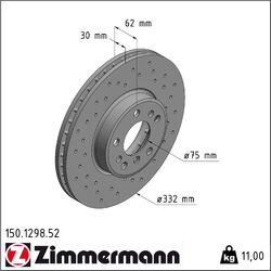 1x Zimmermann 150.1298.52 Bremsscheibe für BMW X5 X3 E53 E83