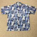 VINTAGE Thai Seide Muster Hemd Herren Large blau weiß abstrakte Kunst wellig 90er