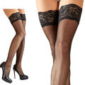 Halterlose Strümpfe S-4XL breite Spitze Strapse schwarz Silikon stockings "Sassa