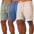 Leinen Shorts Bermuda Kurze Hose Mit Kordeln Stretch 4 Farben Herren Größe S-3XL