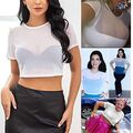 Frauen Sexy Transparenter Mesh Sheer Tank Crop Top Clubwear Partei Tee Lingerie