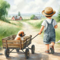 Wandbild Junge Hund Beste Freunde Bollerwagen Deko Bild Dekofliese Wandfliese