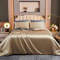 Tospass Satin Seide Bettwäsche 135x200 cm Gold Beige Grau Anthrazit Wende