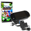 PSP E1004 Konsole in Black / Schwarz #40A + Kabel + Spiel Die Sims 2 Gestrandet