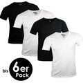 2-6er Pack Herren V-Neck  Rundhals T-Shirts Unterhemden Schwarz Weiß Baumwolle