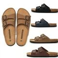 Herren Damen Pantoletten PU Leder Sandalen Korksohle Fußbett Hausschuhe Schuhe *