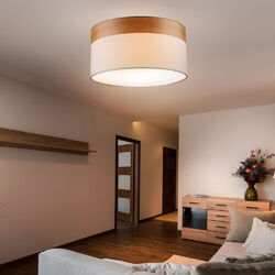 Deckenlampe LED Deckenleuchte rund Holz Textilschirm beige Wohnzimmerleuchte