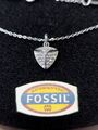 ❤️ Original FOSSIL Kette Halskette Silber Glitzer Strass Zirkonia Anhänger Steel