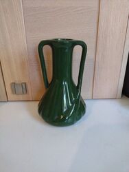 Art Nouveau Dark Green 2 Twist Handles Amphora Vase 1900's