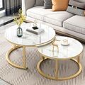 2er Set Couchtisch Marmor Kaffeetisch Beistelltisch rund Sofatisch Wohnzimmer