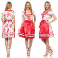 Midi Dirndl Damen neu 3 tlg Set aus Baumwolle mit Bluse Schürze Trachten Kleid 