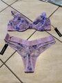 Lounge Underwear Set - Floral Mesh Bra  70D(32D) (BH) + S (String) - NEU - Flied