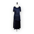 Samtkleid blau 40 L Kleid festlich Lagenoptik Abendkleid Vintage Maxikleid