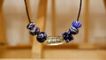 Glasperlenkette, Blau/Weiß, Klarglasperle mit Silbereinlage, Halskette Lederband