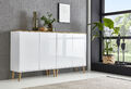 BMG Möbel Sideboard Mailand Set 2, grifflos, Holzfüße, Weiß/Artisan, Weiß HG