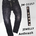 JEWELLY Damen Jeans Hose Denim stretch Knöpfe Waschung Anthrazit 34 36 38 40 42