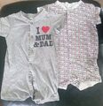 2x kurzarm Schlafanzug Jungen Mädchen, Pyjama Gr. 74 weiß grau Mama Papa mum dad