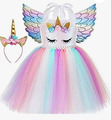 Einhorn-Kostüm Kinder Tutu Kleid für Mädchen inkl. Flügeln, Haarreif, 7-10 Jahre