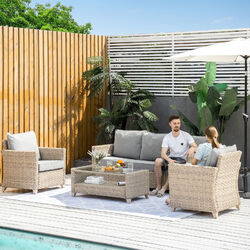 Outsunny 4-tlg. Polyrattan Gartenmöbel Set Sitzgruppe mit Couchtisch Alu Braun