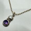 Facettierter Amethyst und Zuchtperlen Doppel Edelstein 925 Sterling Silber Halskette