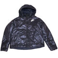 Nike - Wende-Stepp-Jacke mit Kapuze. Glänzende Seite mit Swoosh Logo. Schwarz. L