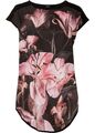 Neu Shirt mit Blumen-Druck Gr. 52/54 Schwarz Rosa Lilien Damen Top Bluse Tunika